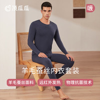 顶瓜瓜 秋衣秋裤男士圆领修身秋冬季羊毛蚕丝薄款抗菌保暖内衣套装