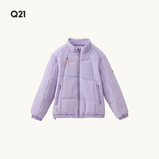 Q21儿童纯色棉服秋冬休闲立领上衣男女童加厚保暖夹棉外套 奶粉紫
