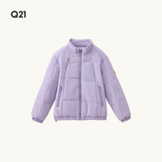 Q21儿童纯色棉服秋冬休闲立领上衣男女童加厚保暖夹棉外套 奶粉紫