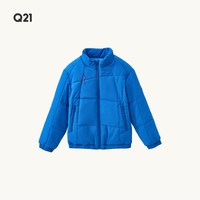 Q21儿童纯色棉服秋冬休闲立领上衣男女童加厚保暖夹棉外套 清河蓝