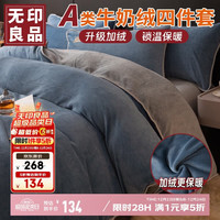 无印良品 HOME MUJI 无印良品 牛奶绒四件套 200*230cm 蓝+灰