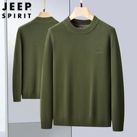 JEEP吉普全棉圆领厚卫衣男士套头针织打底休闲长袖毛衣针织衫