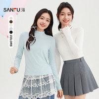 SANFU 长T恤2025秋季木耳边领修身内搭打底衫上衣女装503971