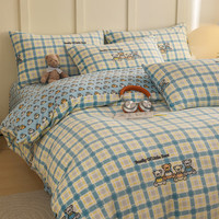 多喜爱家纺牛奶绒被套 单件法兰绒被套秋冬加厚被套宿舍单件绒被罩 英伦蓝调绒被套 1.2米床 152cm*218cm