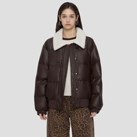 Gap 女装2025秋季新款仿羊羔绒拼接翻领PU皮羽绒服外套宽松793737