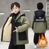 男童外套秋冬装2025洋气中大童加绒加厚时髦帅酷连帽派克服潮 绿色