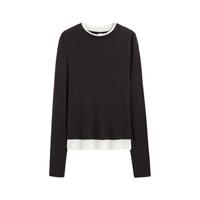 Gap女装2024秋季撞色拼接修身长袖T恤简约显瘦内搭上衣637892 深褐色 175/92A(XL)