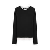 Gap女装2024秋季撞色拼接修身长袖T恤简约显瘦内搭上衣637892 黑色 155/76A(XS)