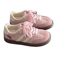 温小影女童运动德训鞋2025秋季韩系KT猫板鞋小公主平底百搭时尚童鞋 粉色 28