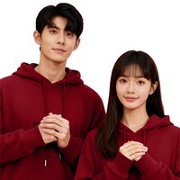 班尼路 低至49.9元！红色卫衣男情侣款冬季2026新年本命年男士加绒连帽套头衫