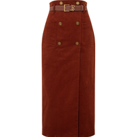 JORYA weekend 卓雅周末复古枫叶红高腰灯芯绒腰带中长款开叉高品质半身裙秋冬款