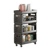 四万公里厨房菜篮子置物架多层落地可移动放水果蔬菜收纳家用多功能小推车 【带顶盖款】特厚40CM大号黑三层