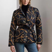 RALPH LAUREN 女士印花 立领腰带绗缝夹克 二色可选