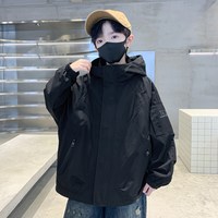 百威羊 男童风衣外套2025新款中大童帅气时髦秋冬季连帽夹棉冲锋衣秋装潮