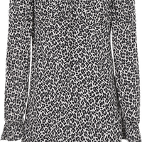 ZARA 【复古摩登】欧美风豹纹优雅方领A字长袖短款连衣裙