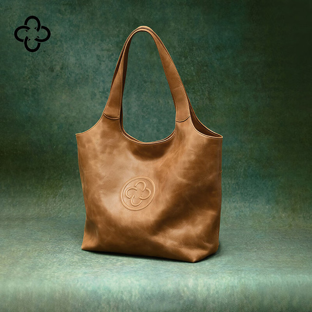 CASSILE 卡思乐女包托特包女植鞣头层牛皮大容量轻奢单肩包 琥珀色（大号）