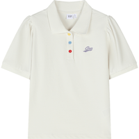 Gap女装2024春季亲肤柔软彩扣泡泡袖polo领短袖上衣890005 米白色 165/84A(M)亚洲尺码