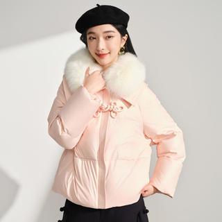 DOUBLOVE 贝爱暖意国风狐狸毛大翻领羽绒服白鸭绒