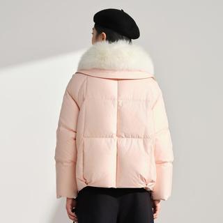 DOUBLOVE 贝爱暖意国风狐狸毛大翻领羽绒服白鸭绒