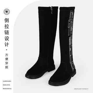 泰兰尼斯秋冬儿童靴子保暖加绒加厚长筒靴女童鞋防滑中大童直筒靴