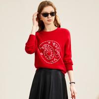 米皇 100%山羊绒绣花休闲女士羊绒衫