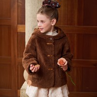 Little Naive 儿童圈圈毛外套秋冬款女童颗粒毛一体连帽外套保暖