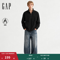 Gap 男女装2025冬季新款logo刺绣摇粒绒宽松立领半拉链卫衣831292 黑色 L (175/96A)亚洲尺码