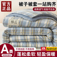 移动端、京东百亿补贴：浪莎 A类新疆棉花被子冬被棉被冬季加厚棉絮被褥宿舍单人1.5x2米可拆洗 蓝黄织梦