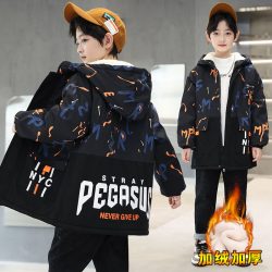 百威羊 男童外套秋装2025新款洋气中大童秋冬季加绒加厚帅酷风衣儿童上衣