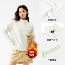 361° 361运动卫衣女2024秋季半开襟双面绒卫衣女士加绒冲锋衣内胆