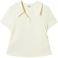 对白【AN大码系列】高智知识分子polo衫夏季微胖mm设计感正肩短袖T恤 暖杏色 M 体重110-125