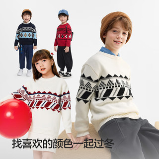 巴拉巴拉童装儿童毛衫男女童2025冬圆领费尔岛毛衣亲子针织衫208425103103 蓝色调-208425103103 120