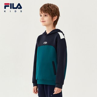 FILA KIDS斐乐童装男大童卫衣2025冬季儿童宽松复古连帽上衣 智慧蓝-DB