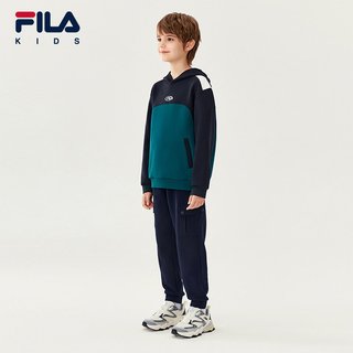 FILA KIDS斐乐童装男大童卫衣2025冬季儿童宽松复古连帽上衣 智慧蓝-DB
