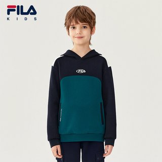 FILA KIDS斐乐童装男大童卫衣2025冬季儿童宽松复古连帽上衣 智慧蓝-DB