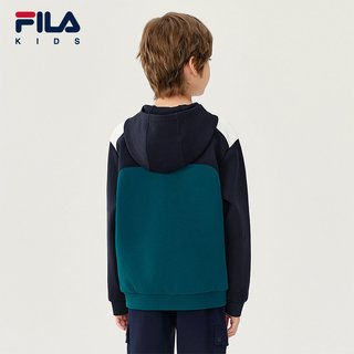 FILA KIDS斐乐童装男大童卫衣2025冬季儿童宽松复古连帽上衣 智慧蓝-DB