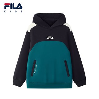 FILA KIDS斐乐童装男大童卫衣2025冬季儿童宽松复古连帽上衣 智慧蓝-DB