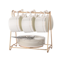 CLITON咖啡杯碟套装欧式金边陶瓷杯西式红茶杯早餐杯牛奶杯6杯6碟6+杯架