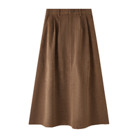 三福 长裙2025冬季半橡筋腰收褶前腰灯芯绒裙子女装506908