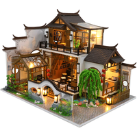 我の屋中国风diy小屋诗情画意古风建筑大别墅手工房子模型女友 诗情画意+防尘罩+音乐+灯+工具胶