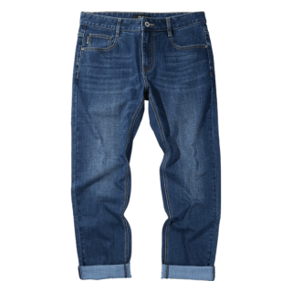 海澜之家 牛仔裤男皮标点缀直筒裤五袋款裤子男秋季新复古回潮 牛仔蓝过渡色（中）4F M 17