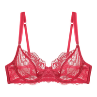 夏娃的诱惑蔷薇花组内衣女仿刺绣蕾丝性感镂空文胸薄款上托大胸显小显瘦胸罩 红色 70D 32/70D