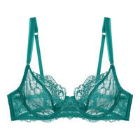 夏娃的诱惑蔷薇花组内衣女仿刺绣蕾丝性感镂空文胸薄款上托大胸显小显瘦胸罩 湖蓝色 75B 34/75B
