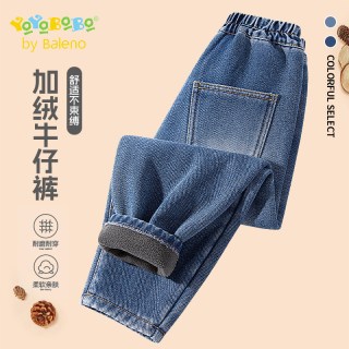 班尼路女童牛仔裤加绒2025大童洋气秋装女孩长裤秋季儿童裤子 【加绒萝卜裤】牛仔蓝/纯色