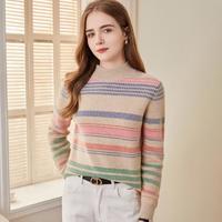 米皇 女式羊绒衫 12针夹色 100%山羊绒半高领多彩时尚