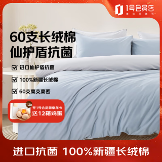 国家补贴：1号会员店 60支A类抗菌新疆长绒棉纯棉四件套 天青色 200*230cm