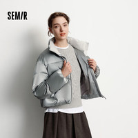 森马(Semir)羽绒服女冬哑光肌理80绒子宽松立领2025小个子甜酷面包服 中灰(灰鸭绒)20408 M