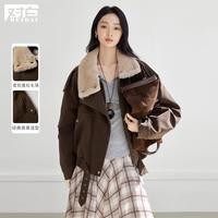 DUIBAI 女式复古毛绒翻领棉服 2025冬装