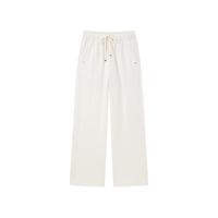 太平鸟高腰针织阔腿休闲长裤2024年夏季宽松显瘦简约直筒裤子 米白 XL
