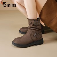 15MINS时装靴女2025秋冬经典复古简约休闲百搭厚底增高显瘦纯色短靴 D1940BQ5棕色 37